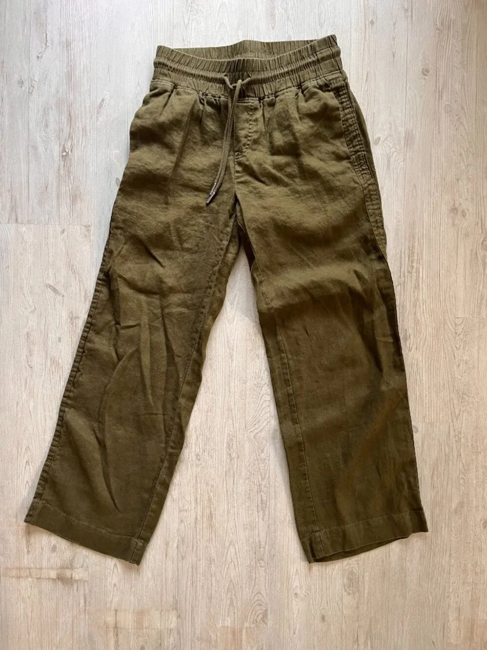 Quince 100% European Linen Wide Leg Pants Martini Olive S